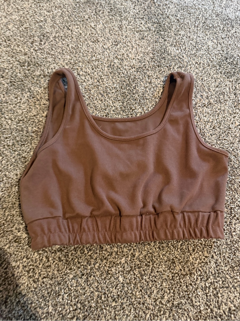 Brown Ribbed Sports Bra Crop Top - Picture 2 of 3